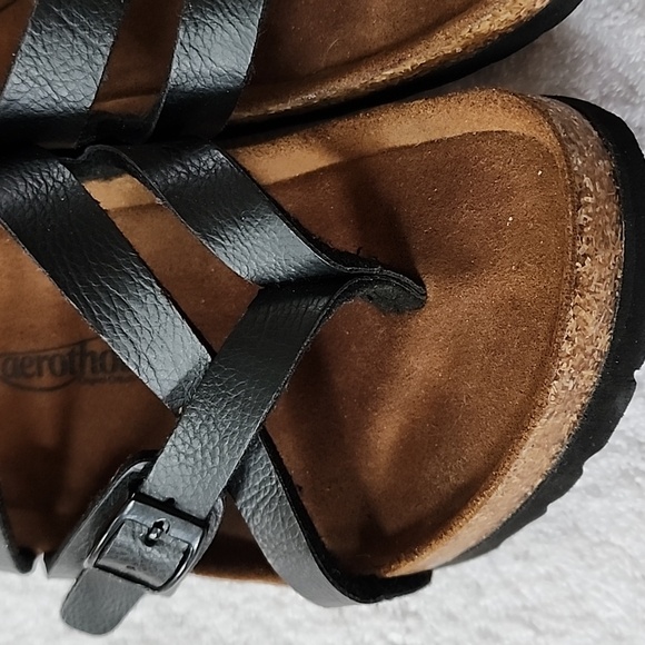 Aerothotic Womens Black Strappy Sandals Size 8 Preowned - Picture 2 of 11